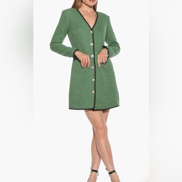 Alexia Admor Zayla Long Sleeve Button Front Tweed Dress size 4 - Picture 2 of 13